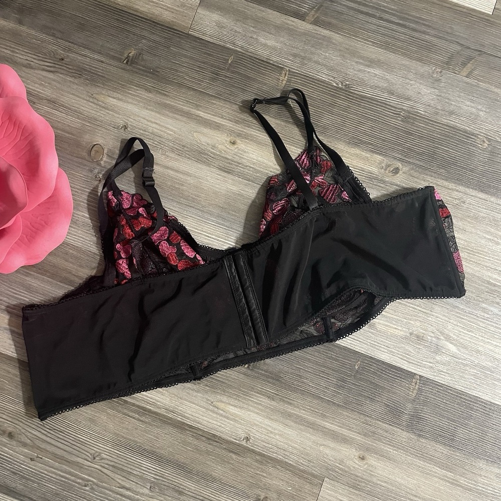 TORRID CURVE Sz 6/6X Black‎ & Pink Heart Embroidered Underwire Longline Bralette - Picture 6 of 10